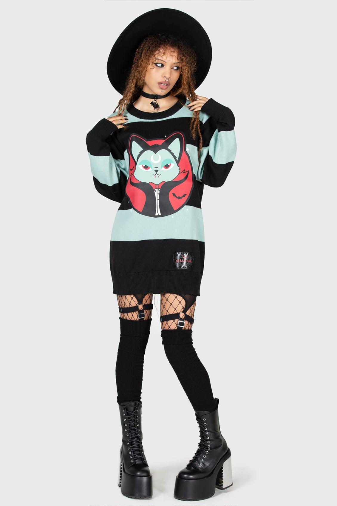 Women Sweaters | Killstar Vampurr Stripe Sweater [MINT]