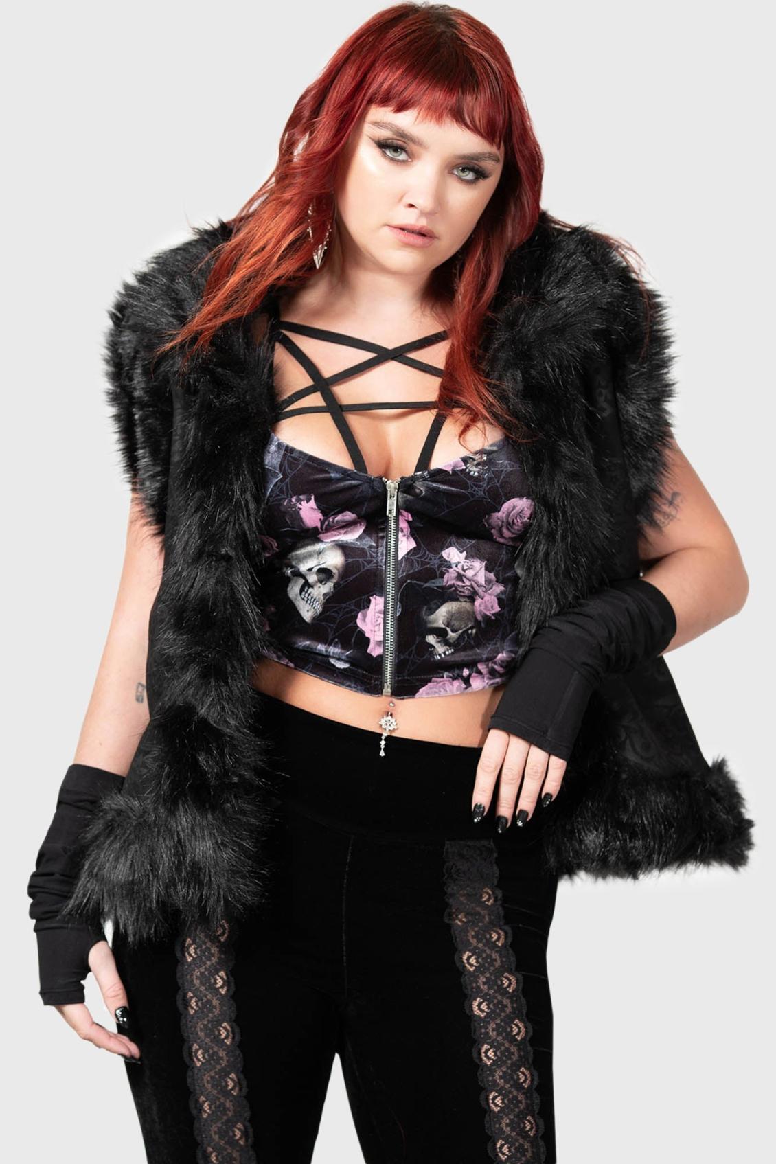 Women T-Shirts &amp; Vests | Killstar Lost In Sin Zip Top [BLACK/PINK]