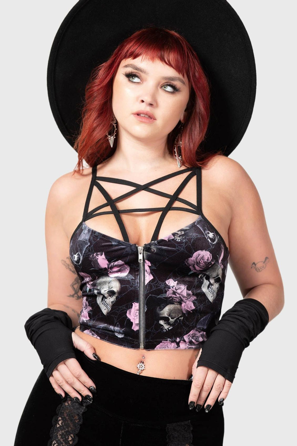 Women T-Shirts &amp; Vests | Killstar Lost In Sin Zip Top [BLACK/PINK]