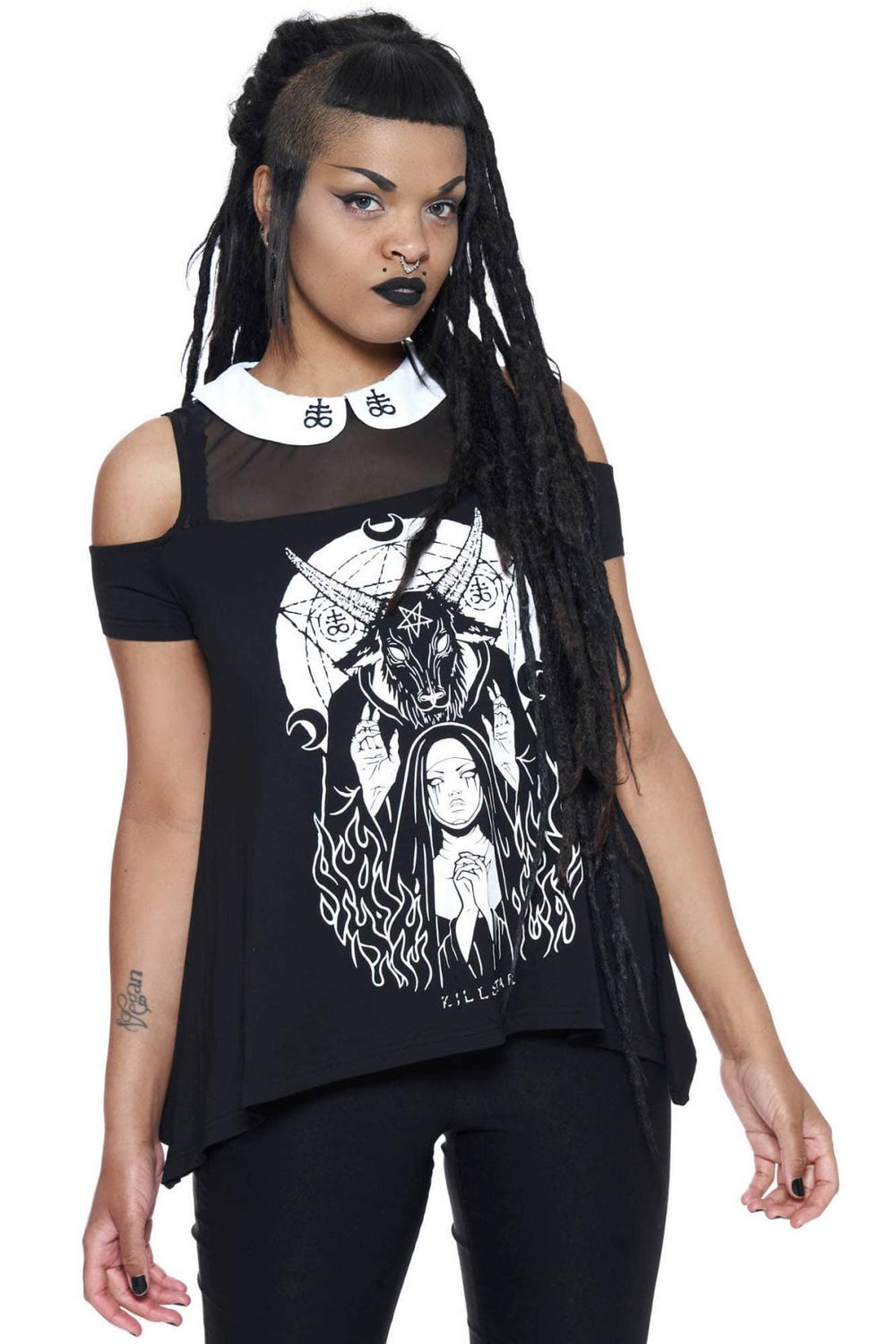 Women T-Shirts &amp; Vests | Killstar Nunsense Collar Cold Shoulder Top