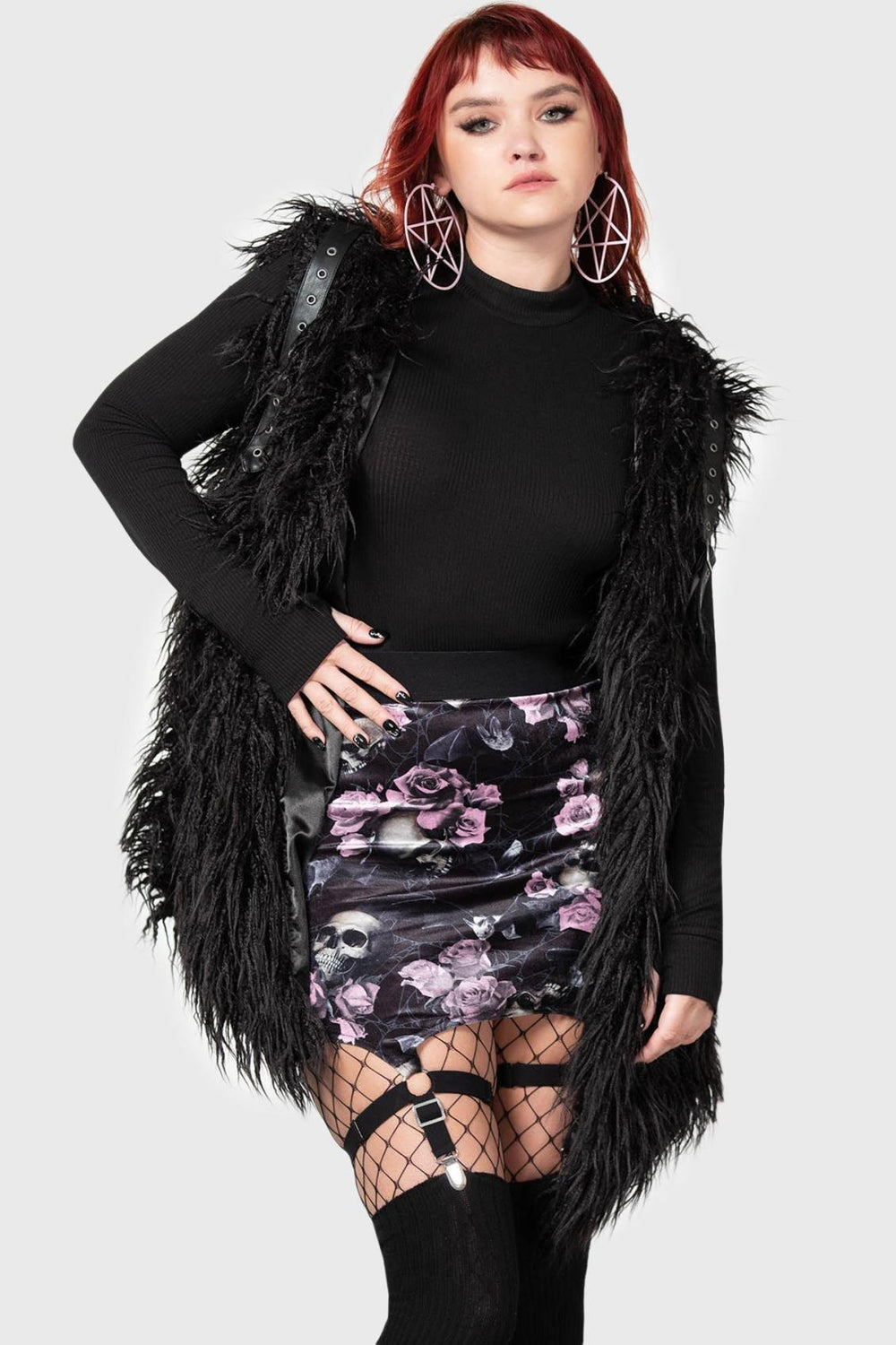 Women Velvet | Killstar Cassandra Velvet Mini Skirt [BLACK/PINK]