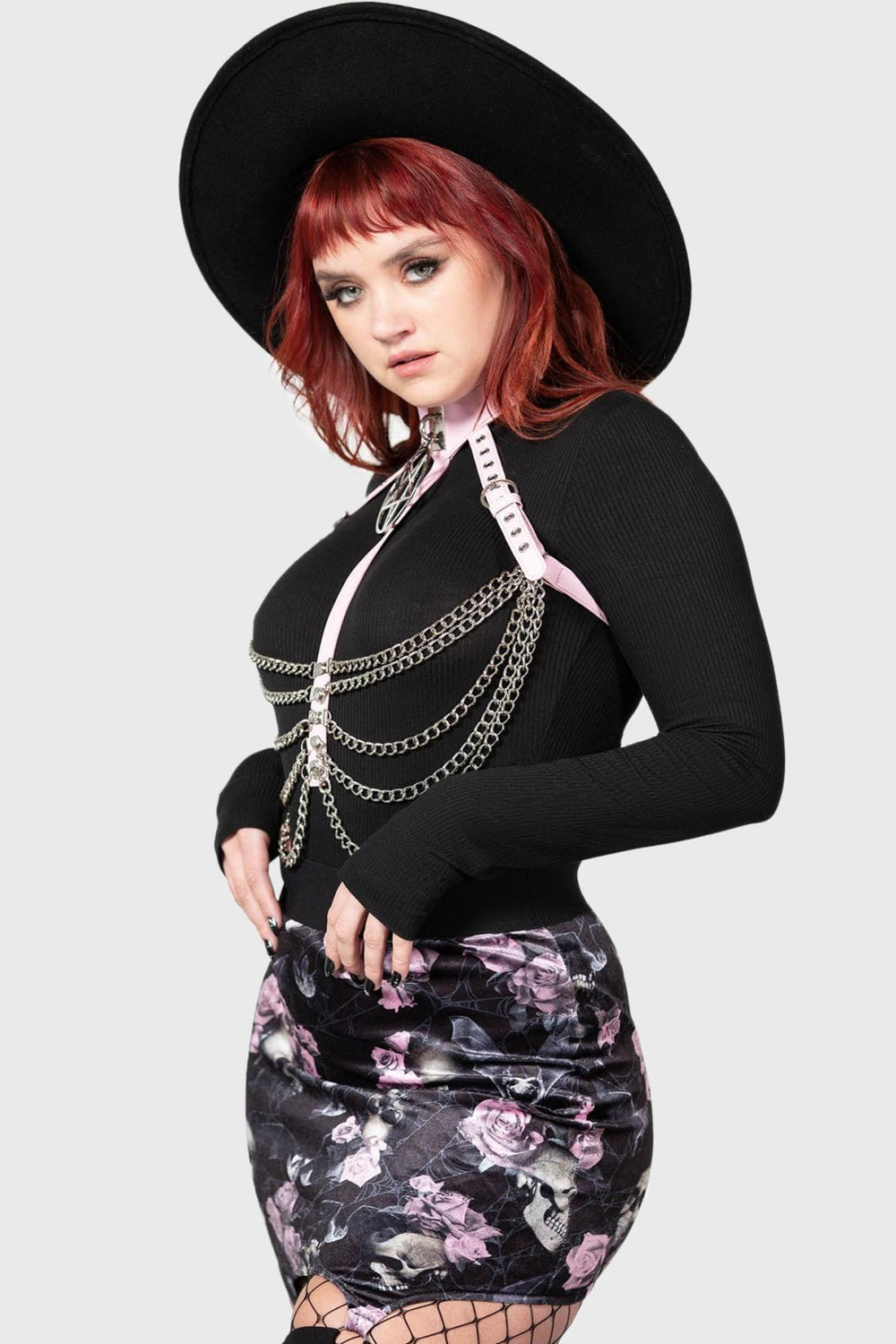 Women Velvet | Killstar Cassandra Velvet Mini Skirt [BLACK/PINK]