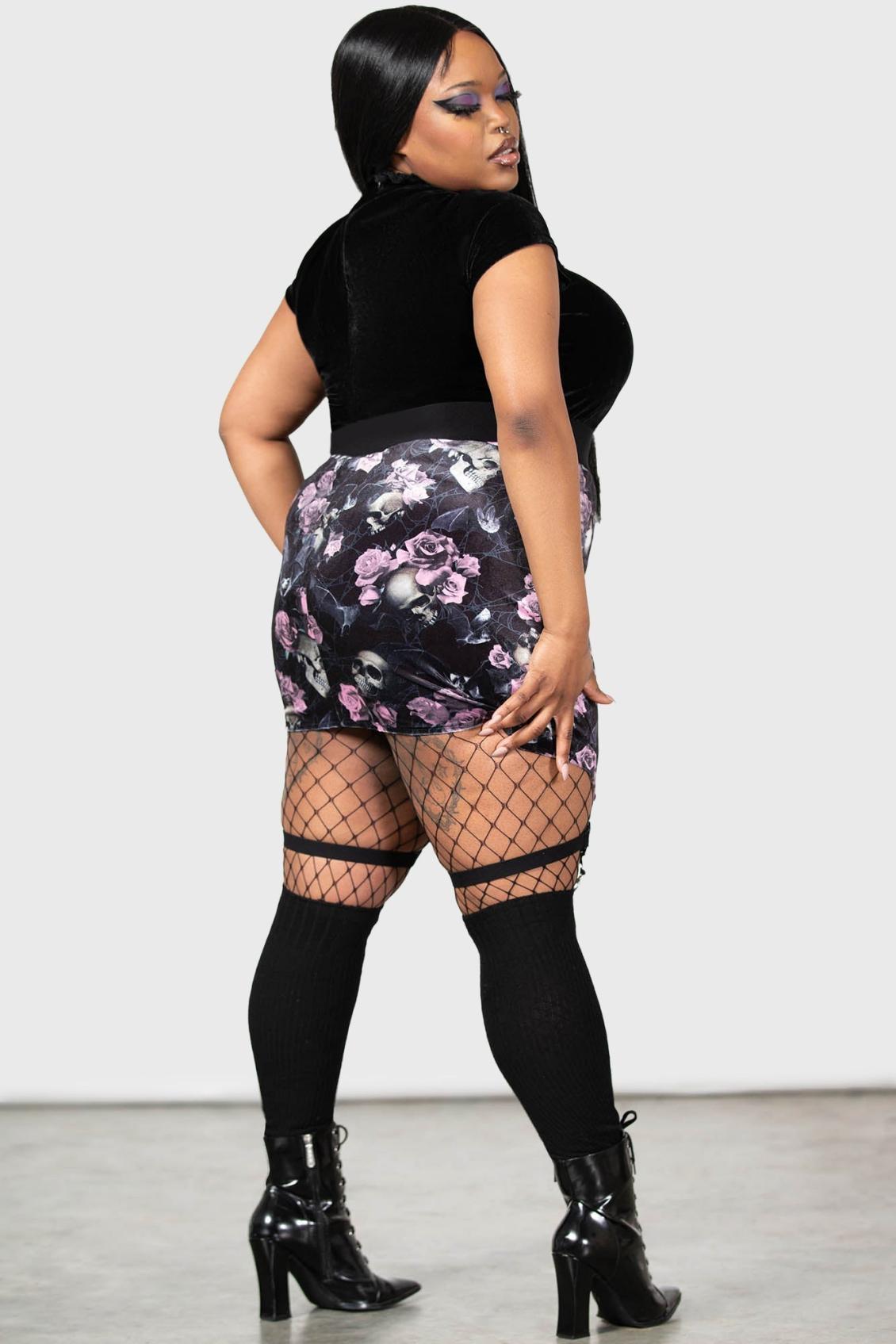 Women Velvet | Killstar Cassandra Velvet Mini Skirt [BLACK/PINK]