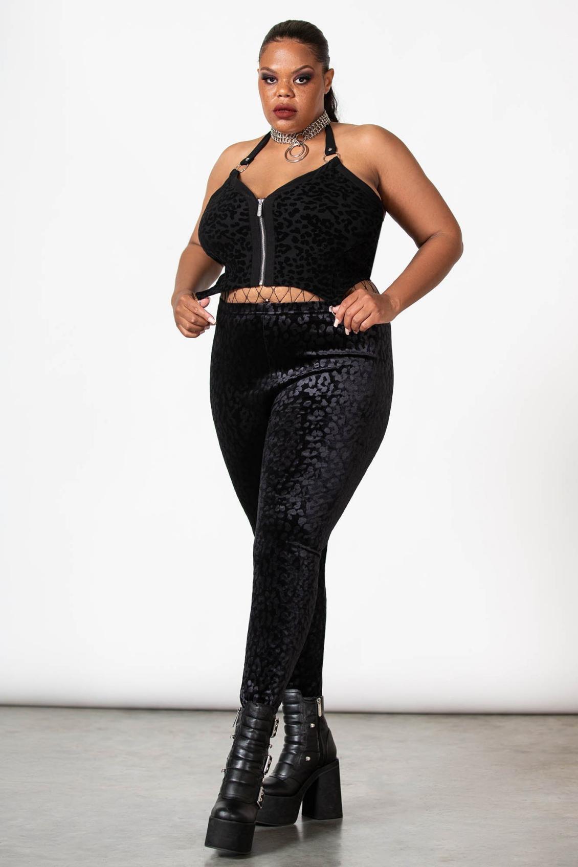 Women Velvet | Killstar Caturday Leggings [B]