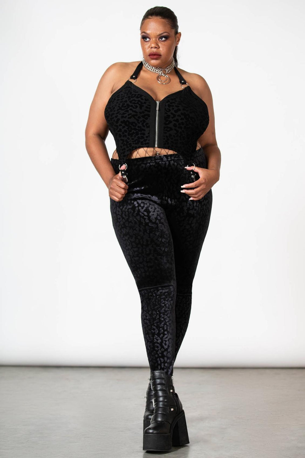 Women Velvet | Killstar Caturday Leggings [B]