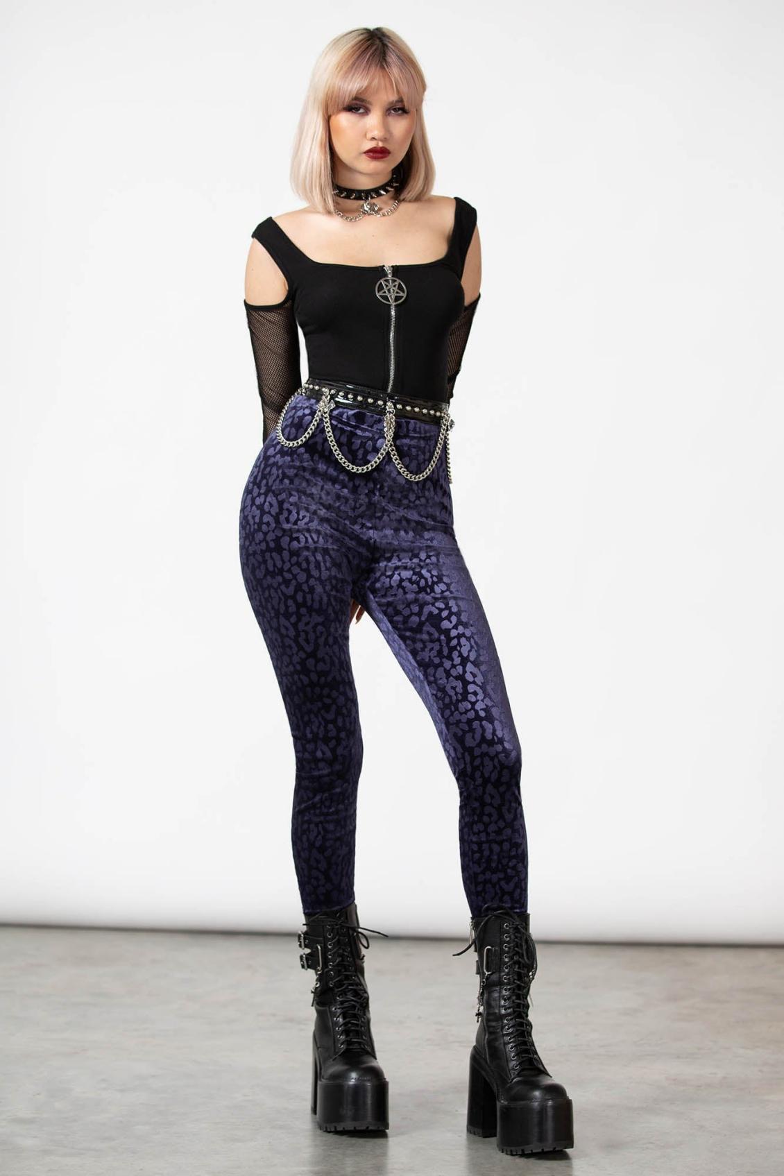 Women Velvet | Killstar Caturday Leggings [PLUM]