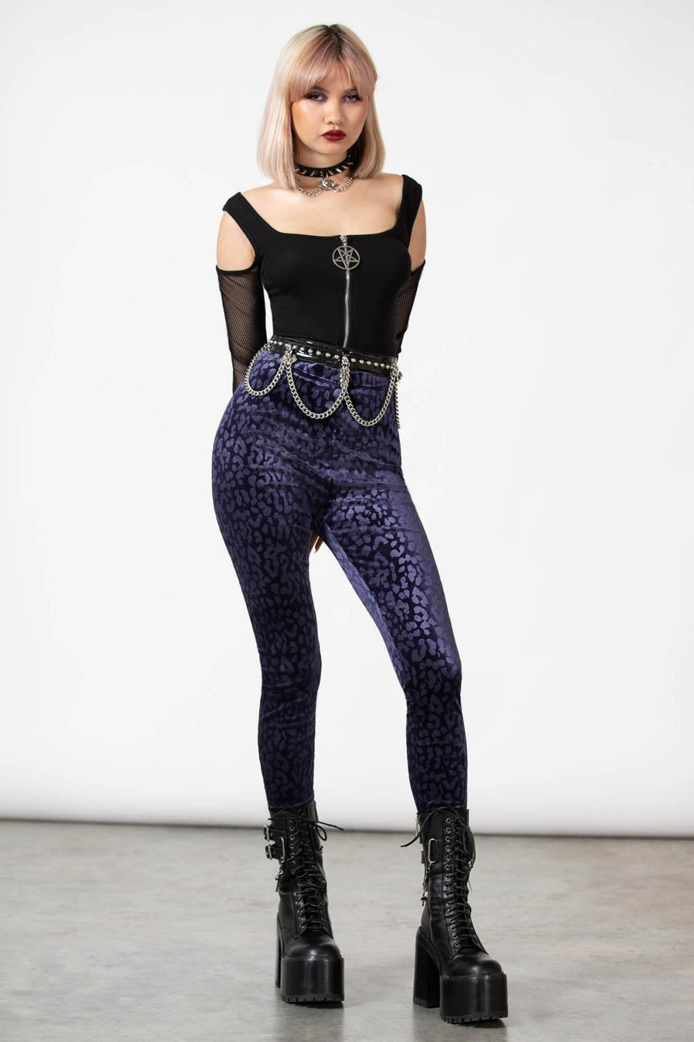 Women Velvet | Killstar Caturday Leggings [PLUM]