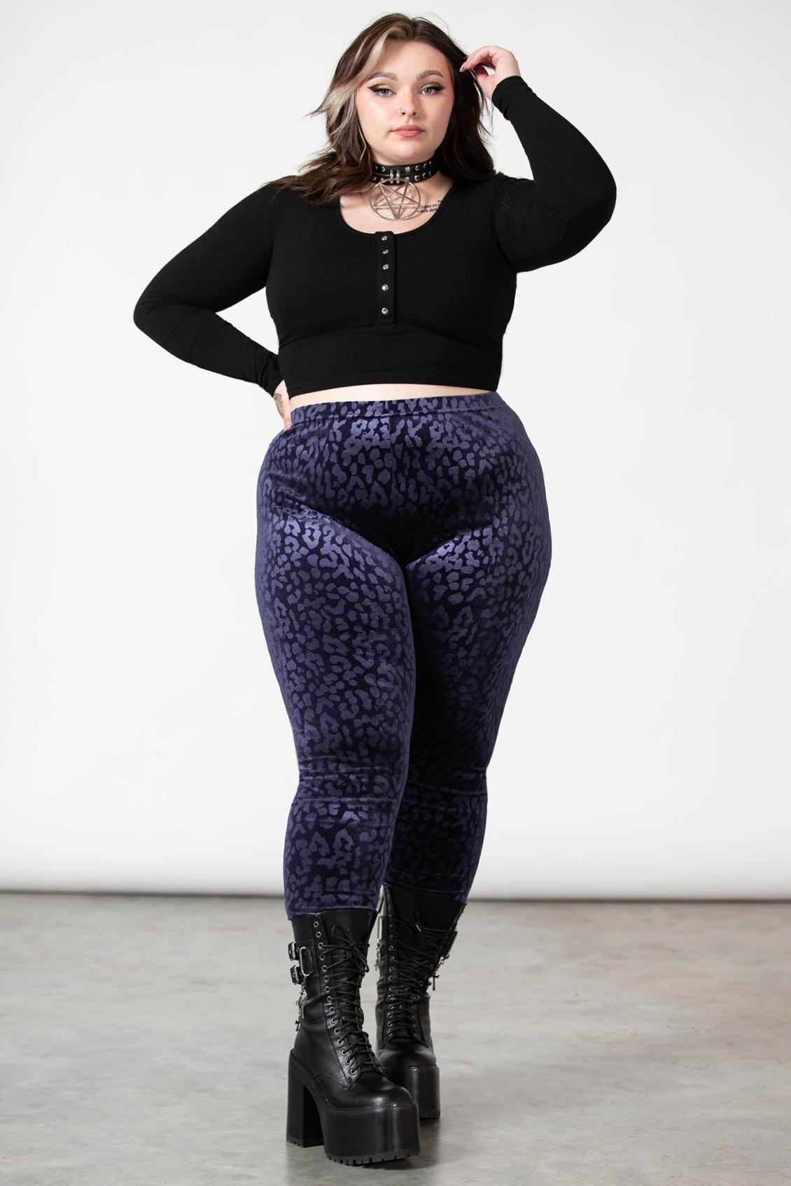 Women Velvet | Killstar Caturday Leggings [PLUM]