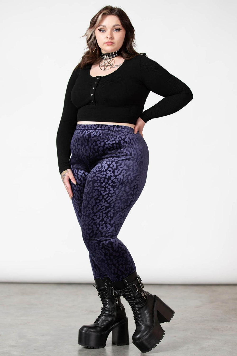 Women Velvet | Killstar Caturday Leggings [PLUM]