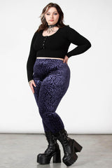 Women Velvet | Killstar Caturday Leggings [PLUM]