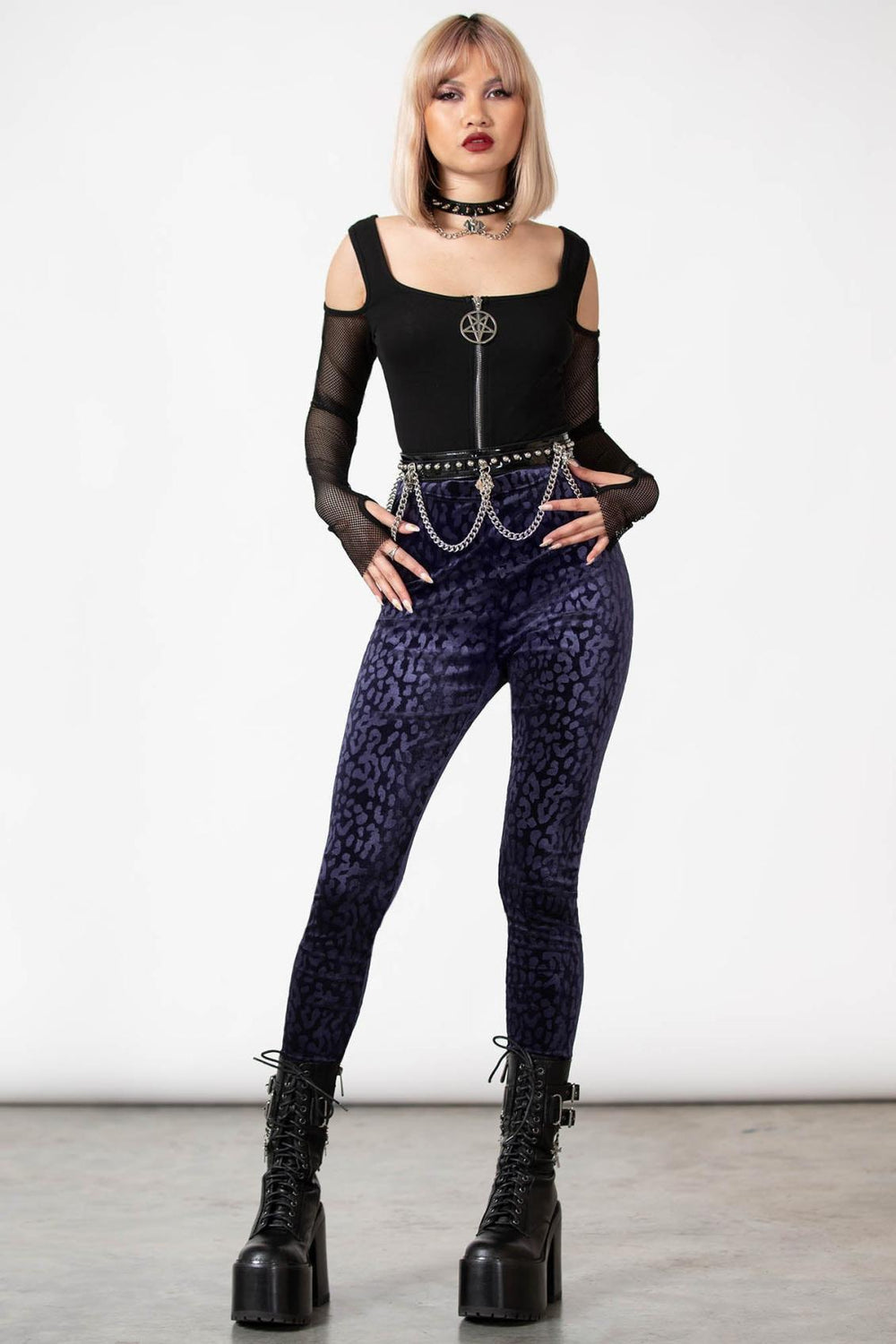Women Velvet | Killstar Caturday Leggings [PLUM]