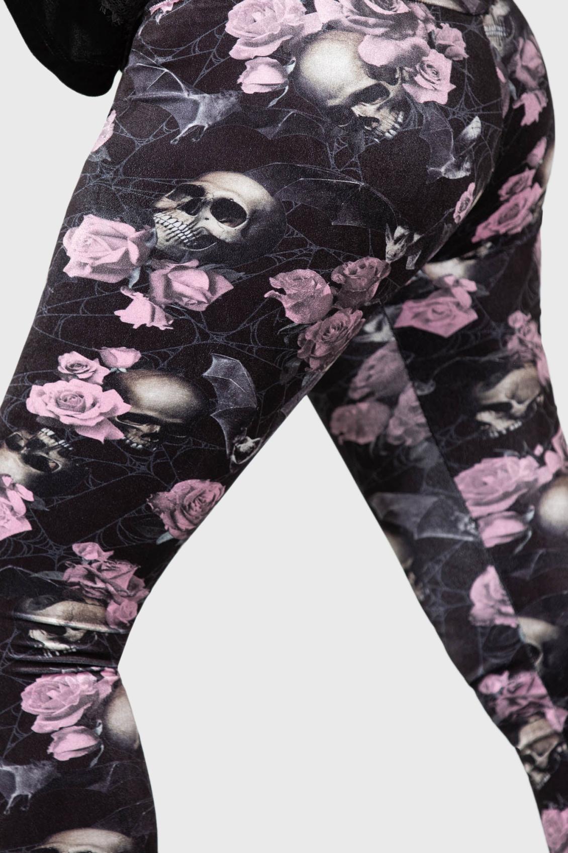 Women Velvet | Killstar Hematite Leggings [BLACK/PINK]