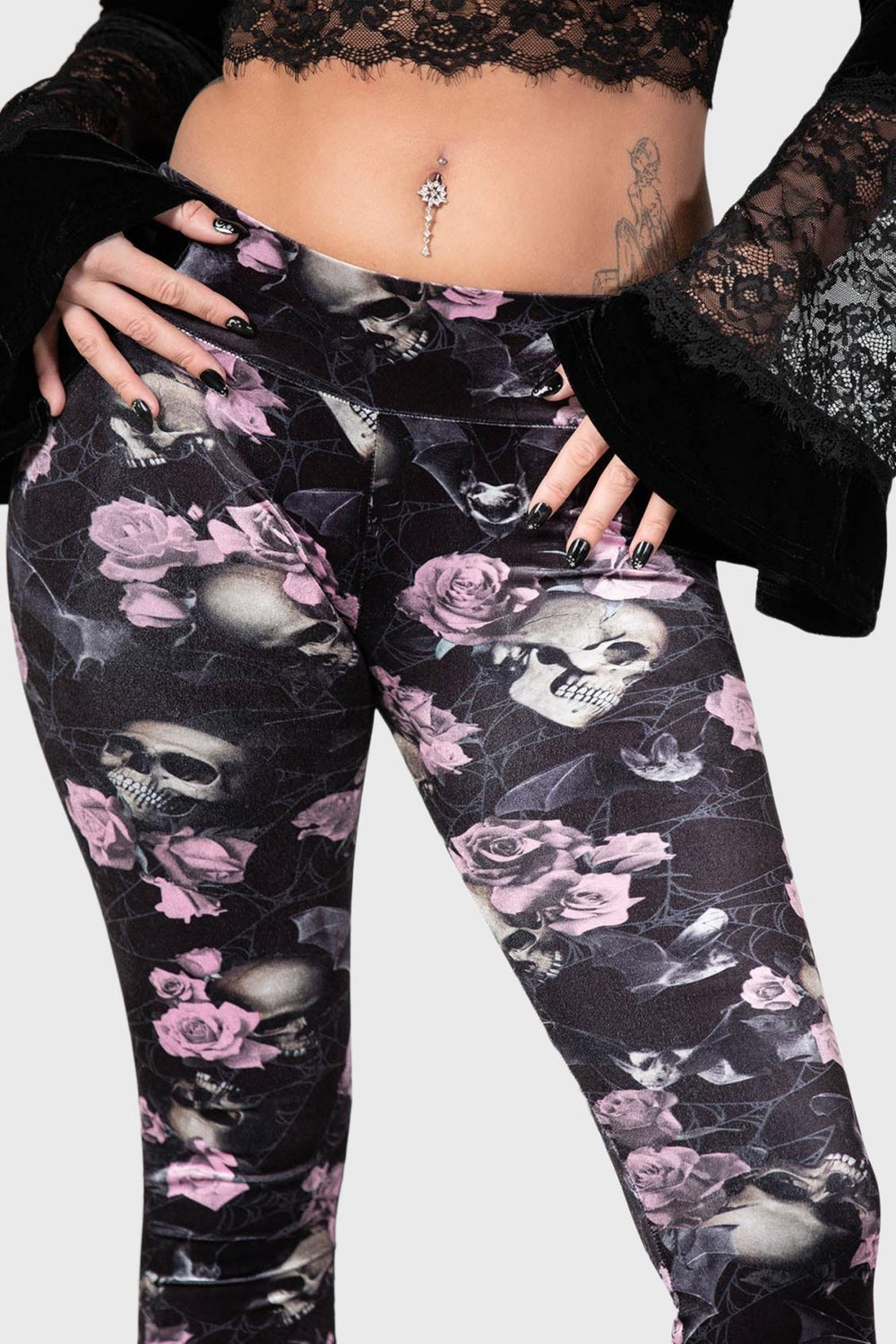 Women Velvet | Killstar Hematite Leggings [BLACK/PINK]