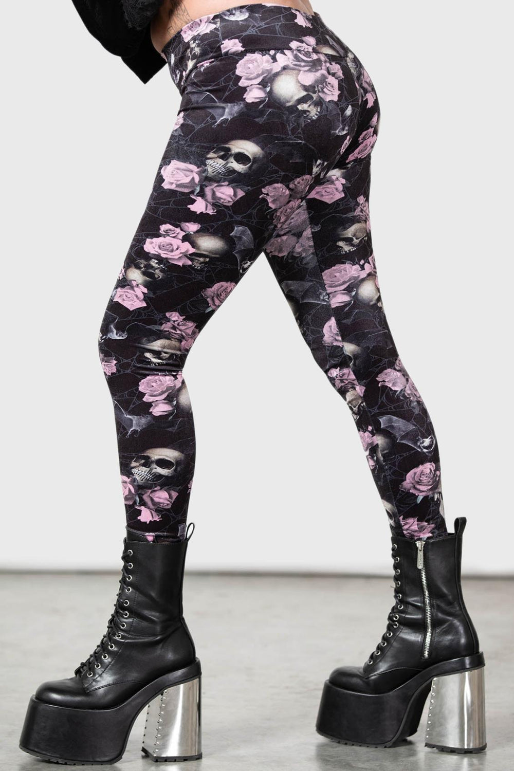 Women Velvet | Killstar Hematite Leggings [BLACK/PINK]