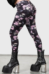 Women Velvet | Killstar Hematite Leggings [BLACK/PINK]