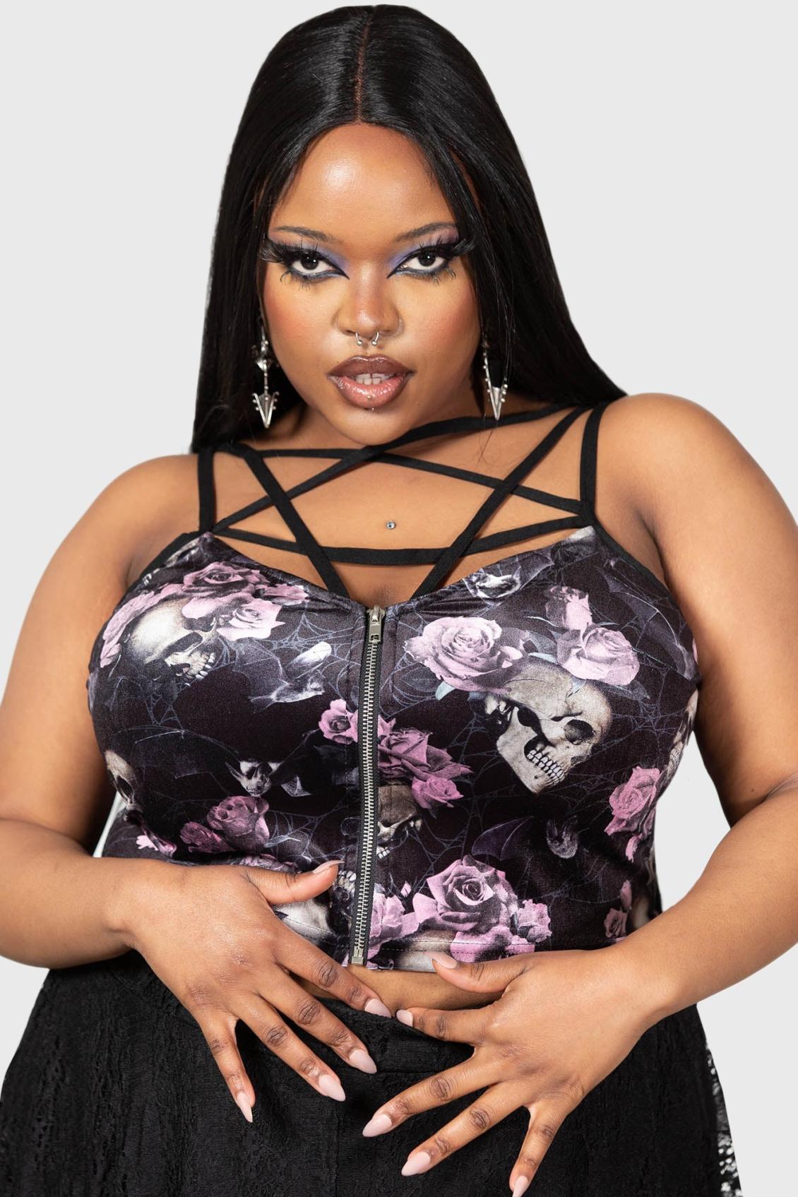 Women Velvet | Killstar Lost In Sin Zip Top [BLACK/PINK]