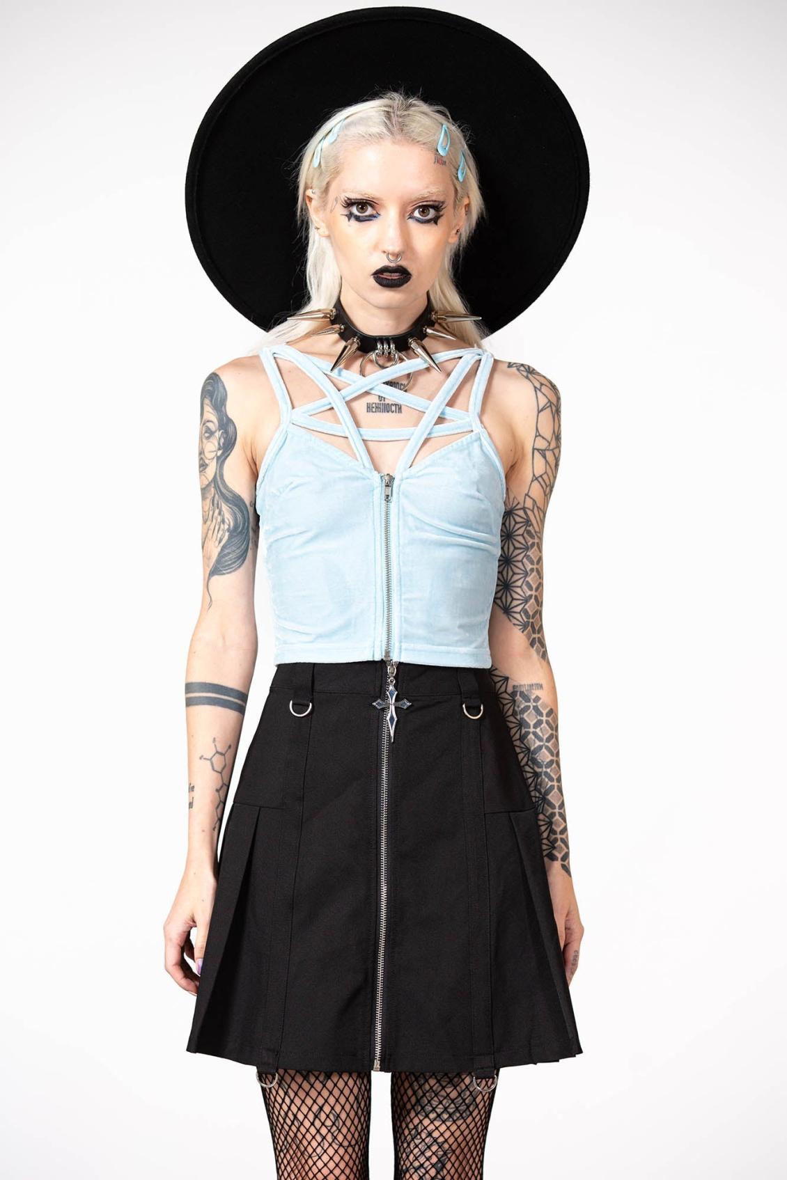 Women Velvet | Killstar Lost In Sin Zip Top [PASTEL BLUE]