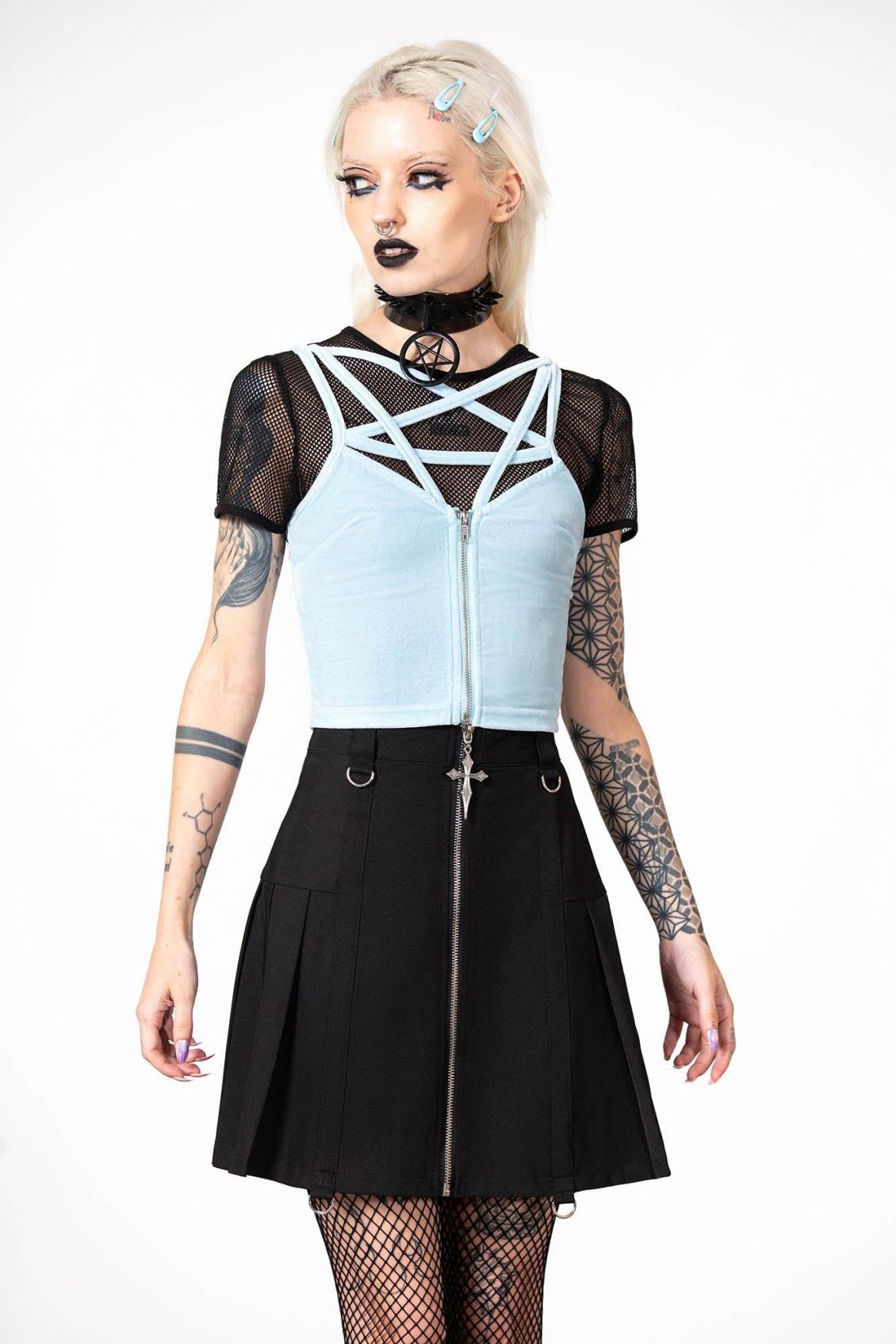 Women Velvet | Killstar Lost In Sin Zip Top [PASTEL BLUE]