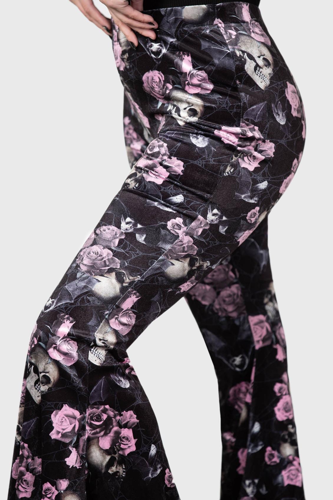 Women Velvet | Killstar Moondance Bell Bottoms [BLACK/PINK]