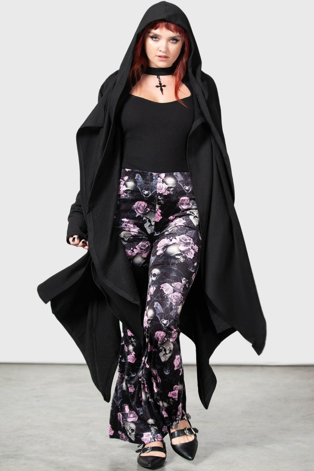Women Velvet | Killstar Moondance Bell Bottoms [BLACK/PINK]