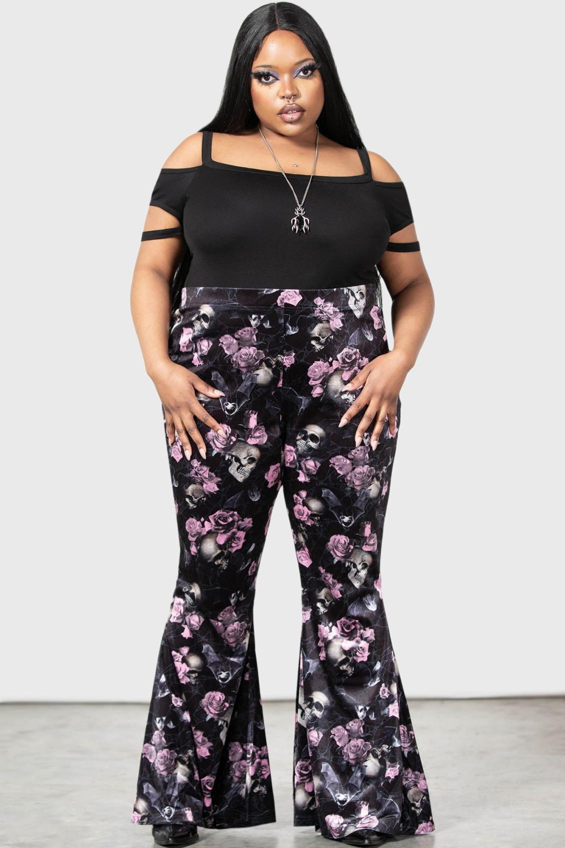 Women Velvet | Killstar Moondance Bell Bottoms [BLACK/PINK]