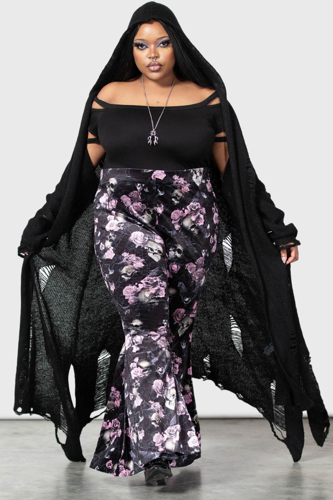 Women Velvet | Killstar Moondance Bell Bottoms [BLACK/PINK]