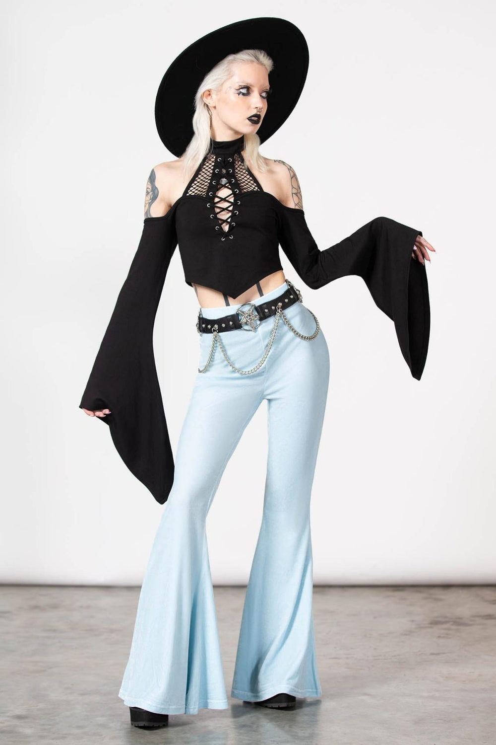 Women Velvet | Killstar Moondance Bell Bottoms [PASTEL BLUE]